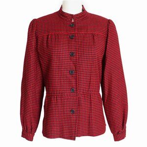 Tat Saunders Jacket Wool Houndstooth Red Black Ritz Carlton Vintage
